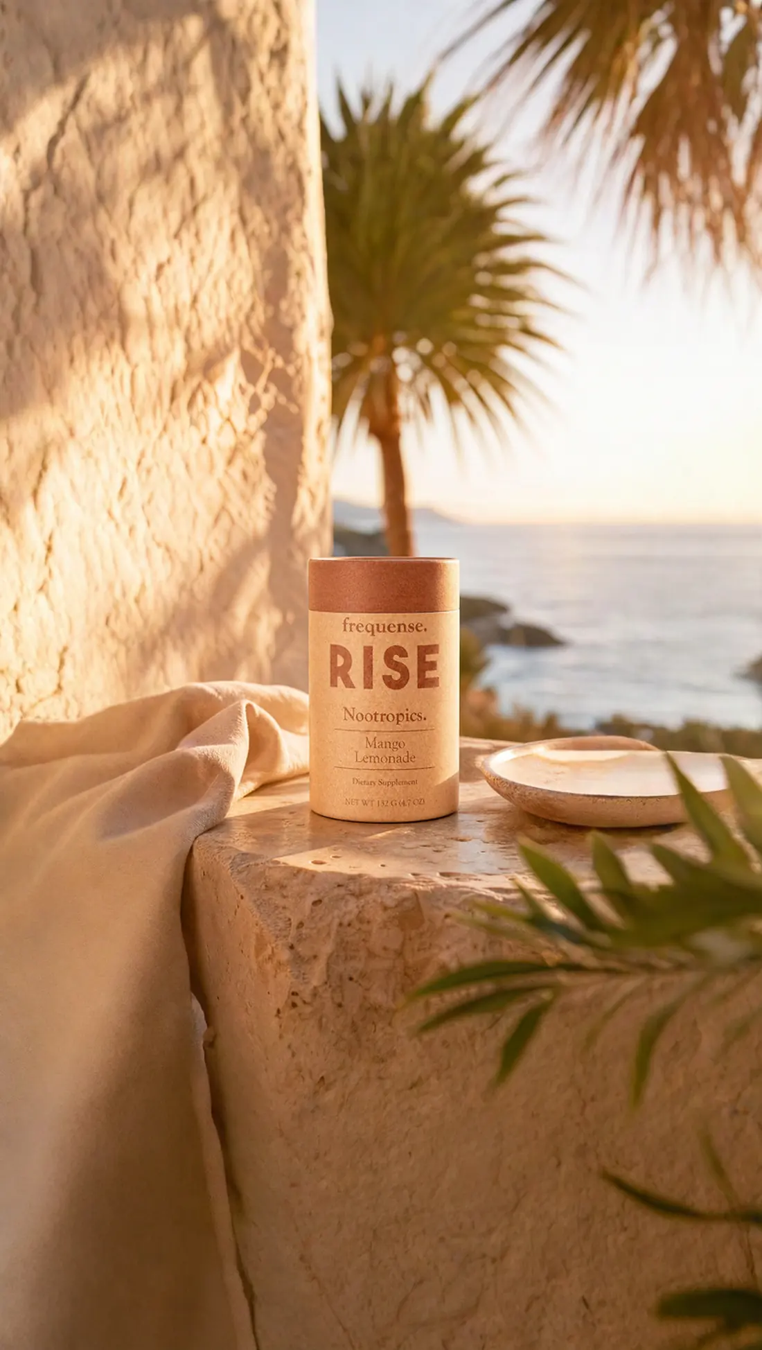 Golden-hour coastline, frequense in hand.